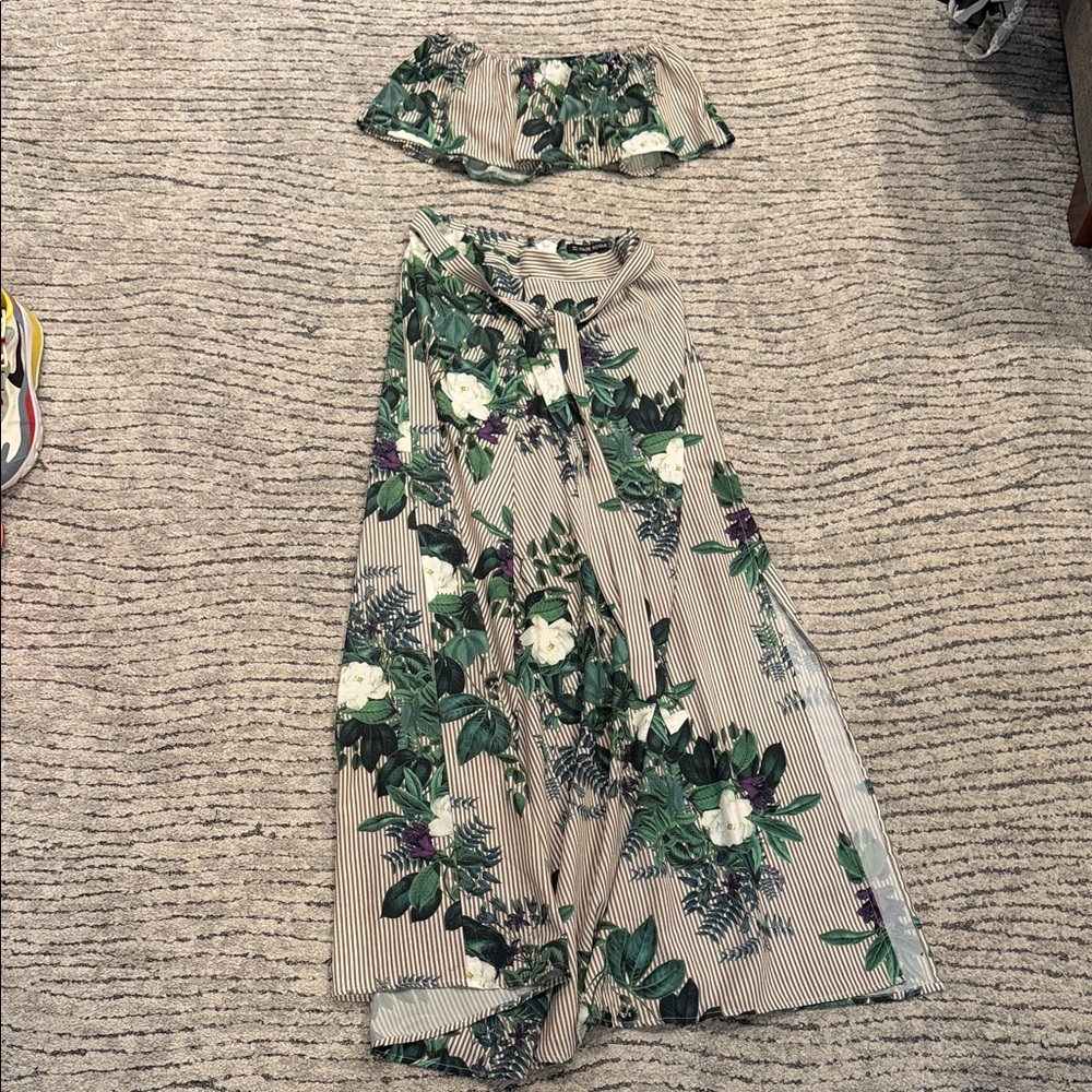 Floral Maxi Skirt - Green and White